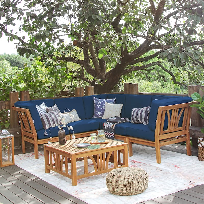 Cambridge Casual Lowell 6-piece Teak Patio Sectional Set with Cushion