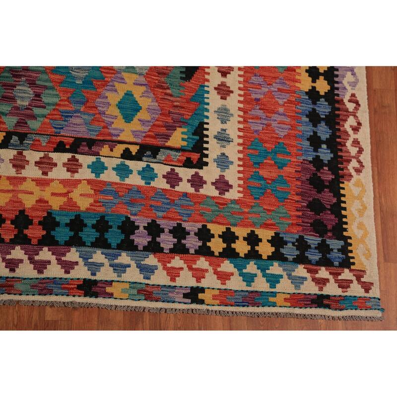 Southwestern Style Kilim Oriental Large Rug Hand-Woven Wool Carpet - 10'0"x 16'1"