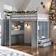 preview thumbnail 1 of 18, Full Size Loft Bed With Large Shelves,Writing Desk and LED Light for Home Grey