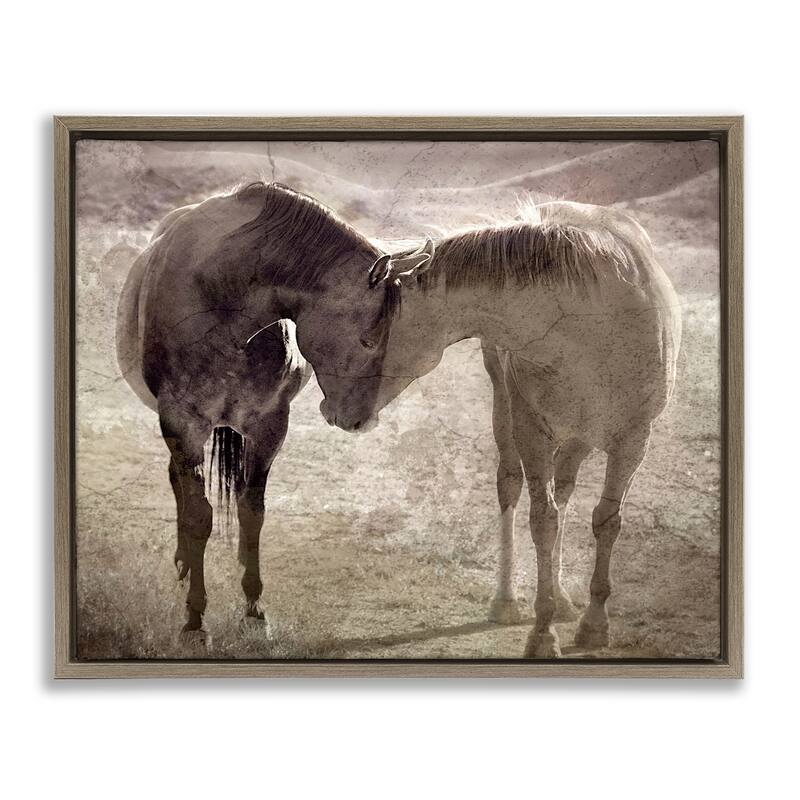 Stupell Muted Horse Pair Hugging Framed Floater Canvas Wall Art Design By Steve Toole - 21 x 17 - Brown