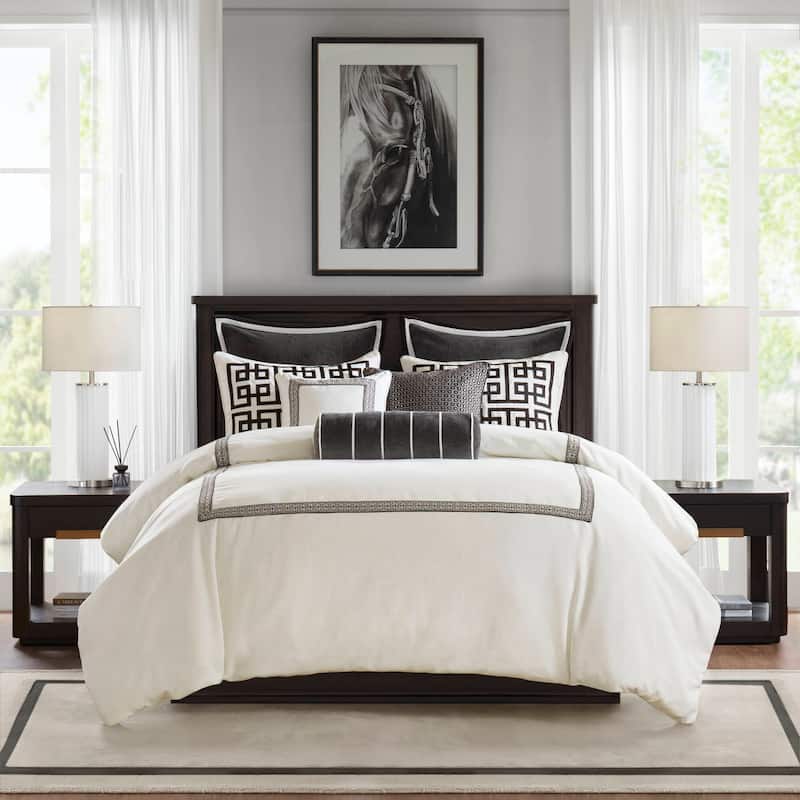 Madison Park Signature Jarvis Embroidery Oversized Duvet Style Comforter Set - Black/White - Queen