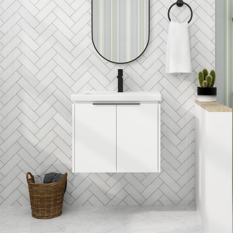 ARTCHIRLY 24/36/48/60/72/84 Inch Bathroom Vanity with Sink, Floating Bathroom Vanity with Soft Close Door and Shelf
