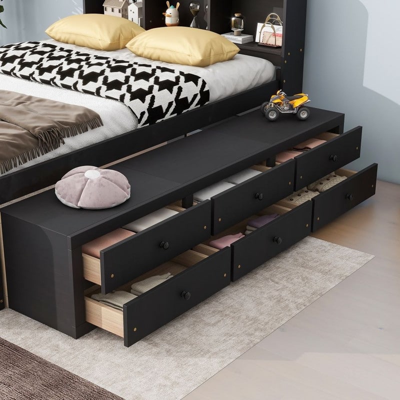 Storage Platform Bed with Bookcase Headboard,Drawers and Bed End Storage Case,Full Size