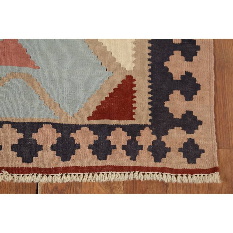 Vegetable Dye Kilim Qashqai Persian Accent Rug Handmade Wool Carpet - 3'3"x 4'10"
