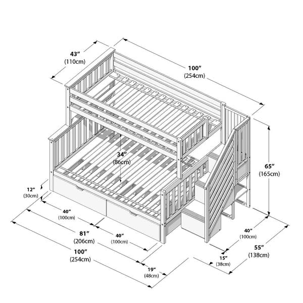 dimension image slide 0 of 2, Max & Lily Twin Over Full Staircase Bunk Bed with Storage Drawers