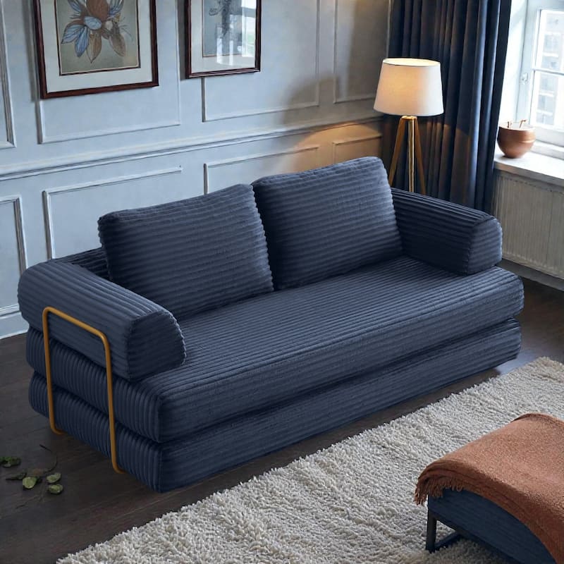 Convertible Sofa Bed Futon, Corduroy Folding Floor Couch with Pillows, Boneless Sleeper Mattress for Living Room