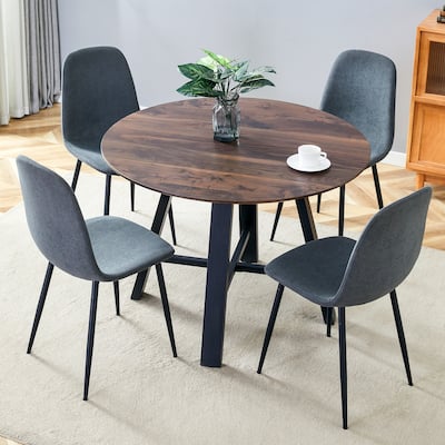 42" Round Dining Table Set for 4, 5-Piece Modern Dining Room Table with 4 Linen Chairs, Small Space Circle Dining Furniture