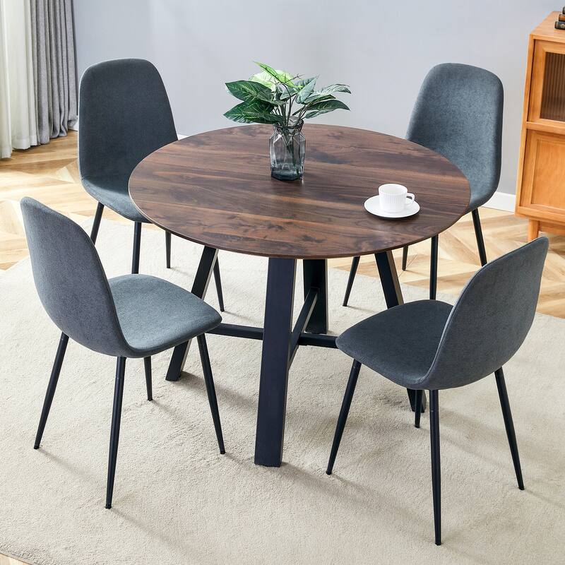 5-Piece Round Dining Set Office Table Set, Dining Table Coffee Table Dining Chairs Office Chairs with Metal Legs