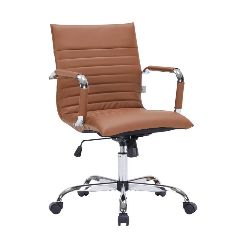 Harris Ergonomic Mid-Back Leather Office Chair with Metal Frame, Adjustable Height, Tilt Lock, and Swivel for Home Office - Light Brown
