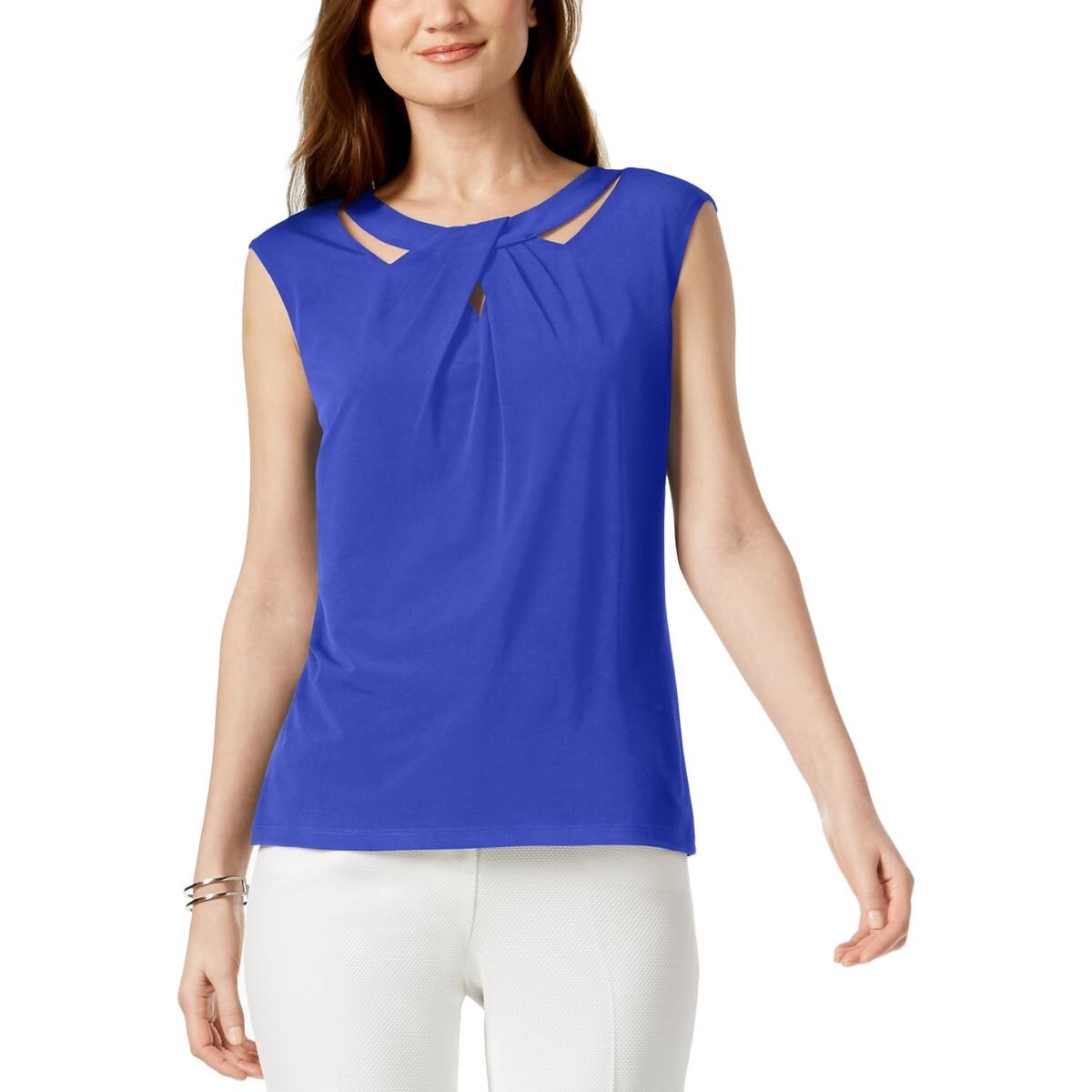 Kasper Womens Cut-Out Crossover Shell