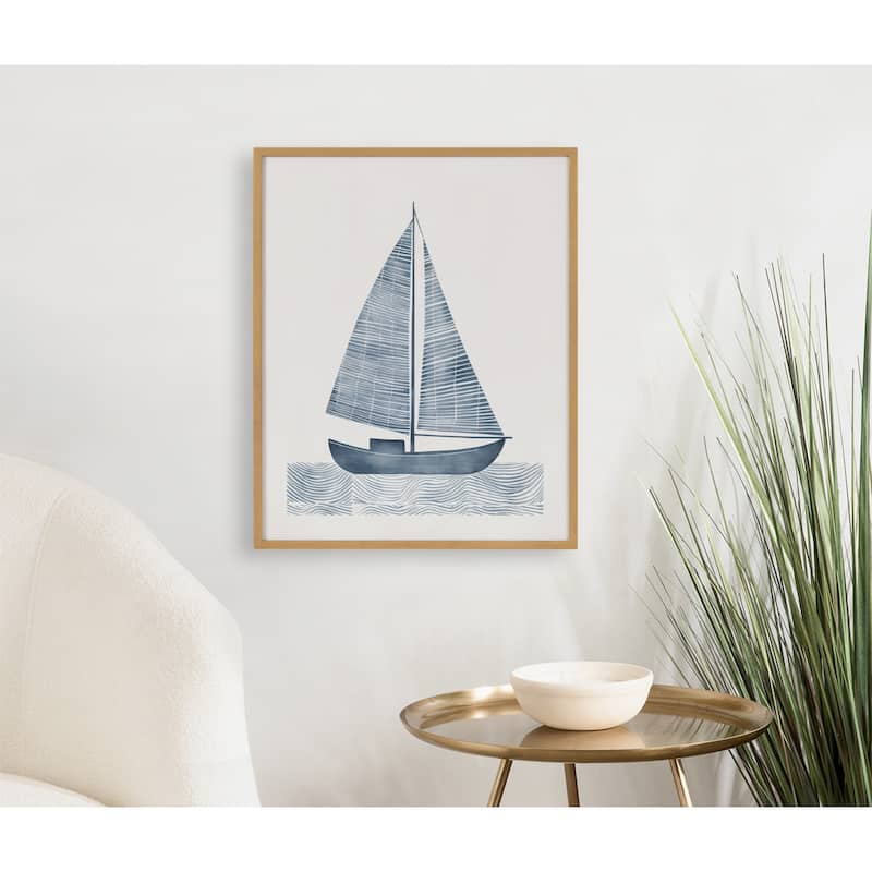 Kate and Laurel Gallery Nautical Blue Sailboat Print
