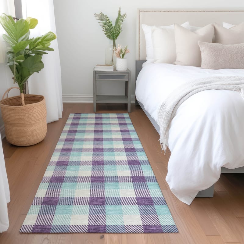 Machine Washable Indoor/ Outdoor Plaid Chantille Rug - Purple - 2'3" x 7'6"