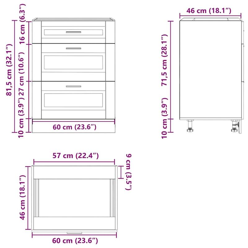 vidaXL Kitchen Base Cabinet Concrete Grey Engineered Wood Standard - 18.1 x 23.6 x 32.1