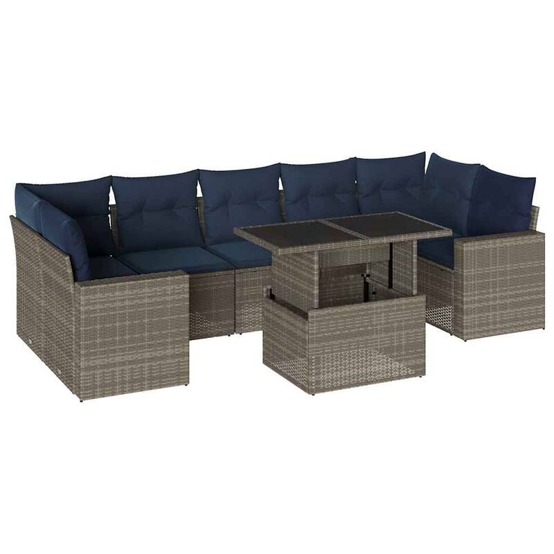 vidaXL Patio Sofa Set with Cushions and Table Outdoor 8 Piece Poly Rattan - 24.4 x 24.4 x 27.2