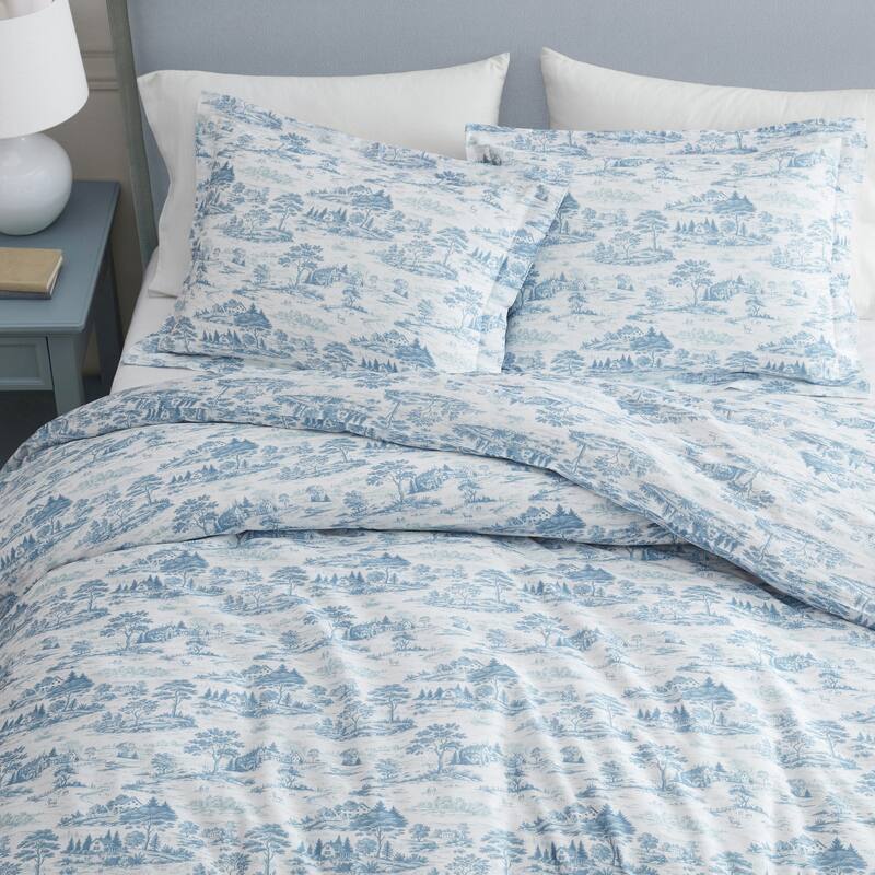 Martha Stewart Farmhouse Toile Cotton Reversible Blue Comforter Set