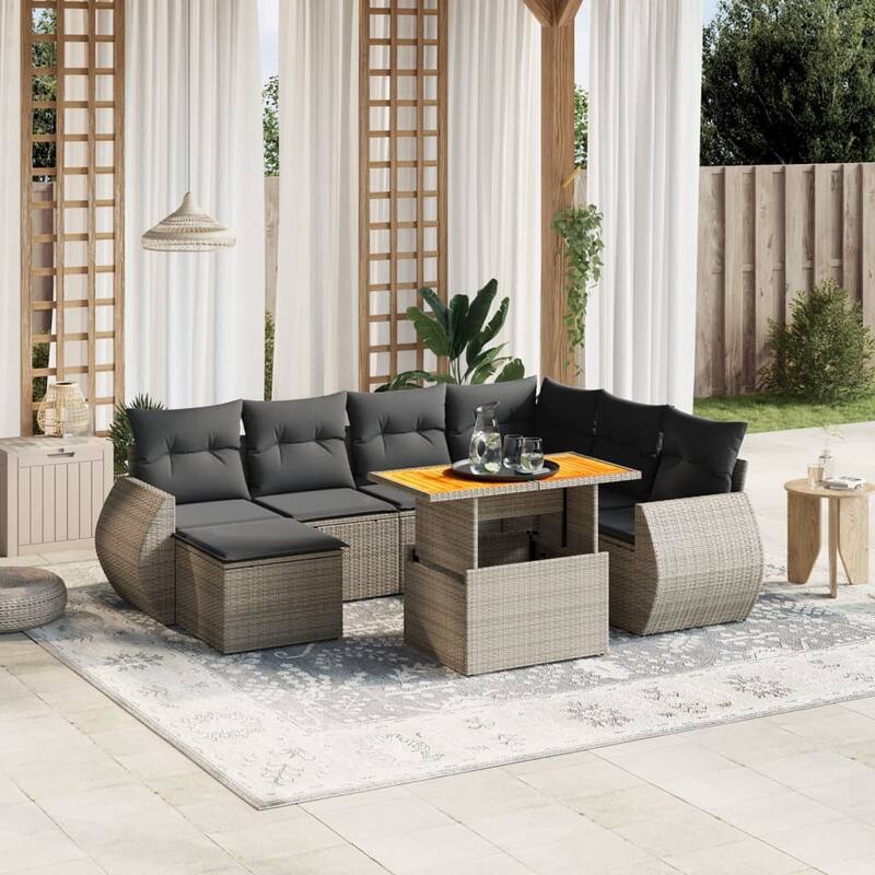 vidaXL Patio Sofa Set with Cushions Outdoor Sofa Sections 8 Piece Poly Rattan - 21.7 x 39.4 x 28.7 - Grey  - form2