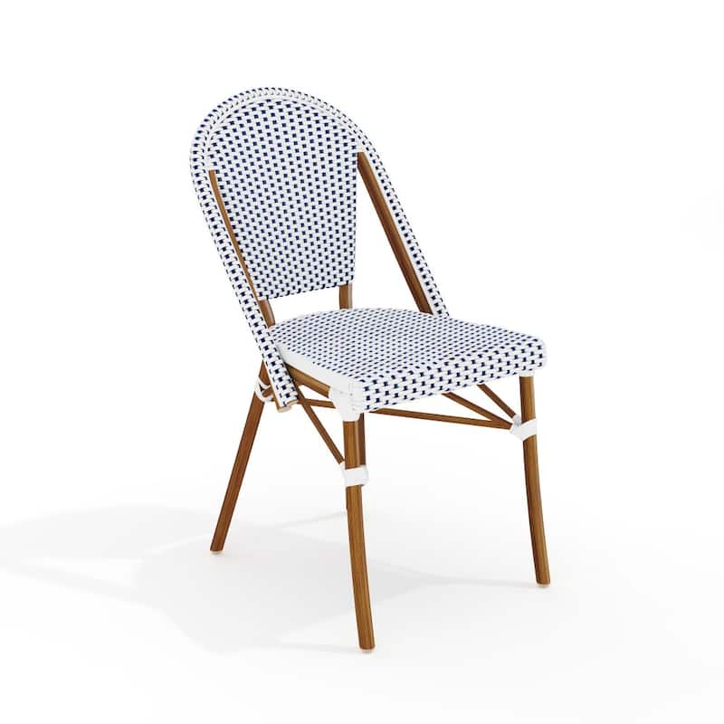 Martha Stewart All-Weather Stackable Patio Bistro Dining Chair - 19"W x 21.75"D x 35"H - Navy & White/Natural Frame