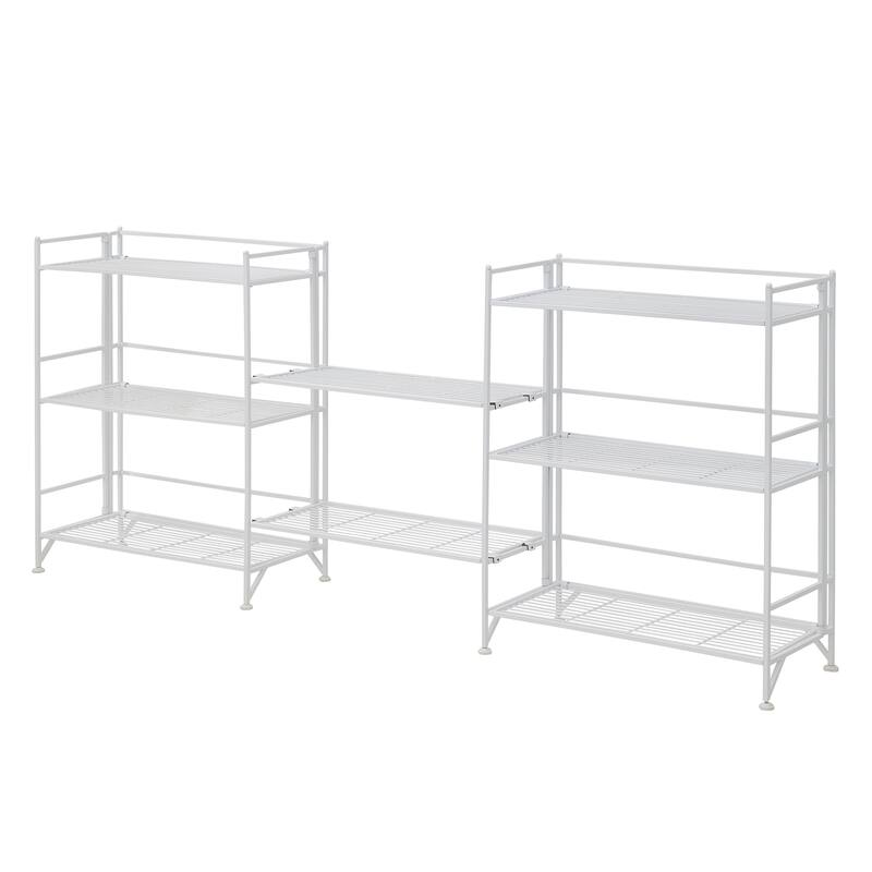 Xtra Storage 3 Tier Wide Folding Metal Shelves with Set of 2 Extension Shelves