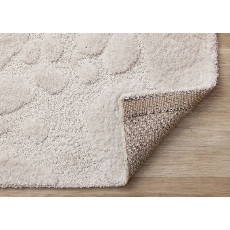 Luxurious White Stepping Stones High-Low Textured Rug