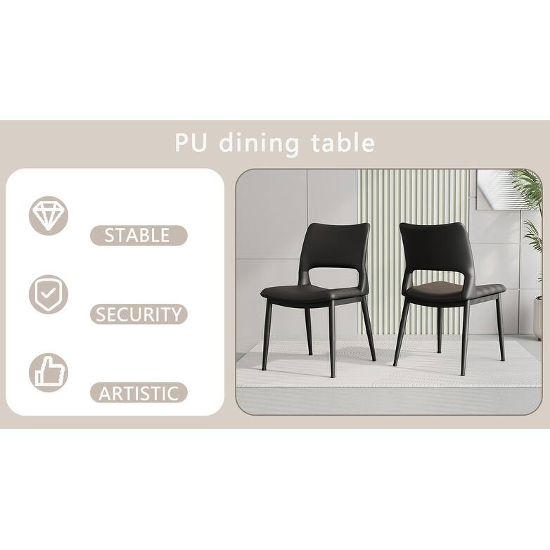 Modern Minimalist Pu Leather Dining Chairs Set Of 2, Comfortable Backrest Design, Metal Leg Support, For Restaurants, Kitchens