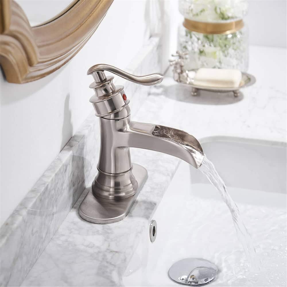 Waterfall Bathroom Faucet Single Handle Bathroon Sink Faucets One Hole Modern Basin Vanity Mixer Taps With Valve And Deck Plate