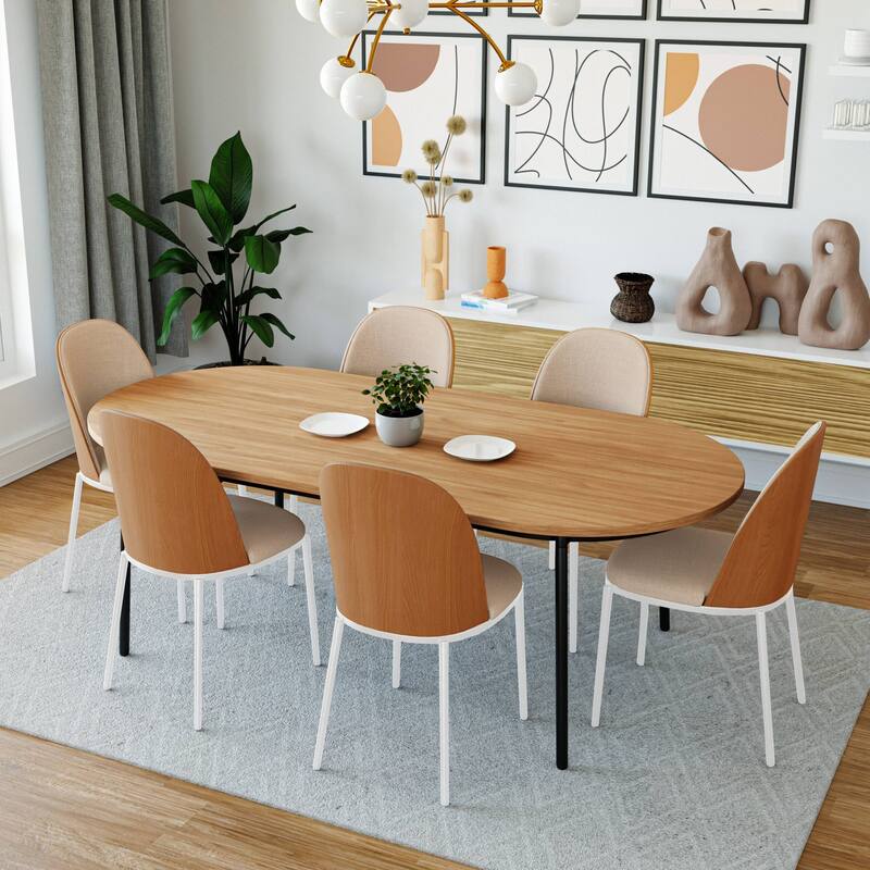 7-Piece Dining Set in White Steel Tule Collection by LeisureMod