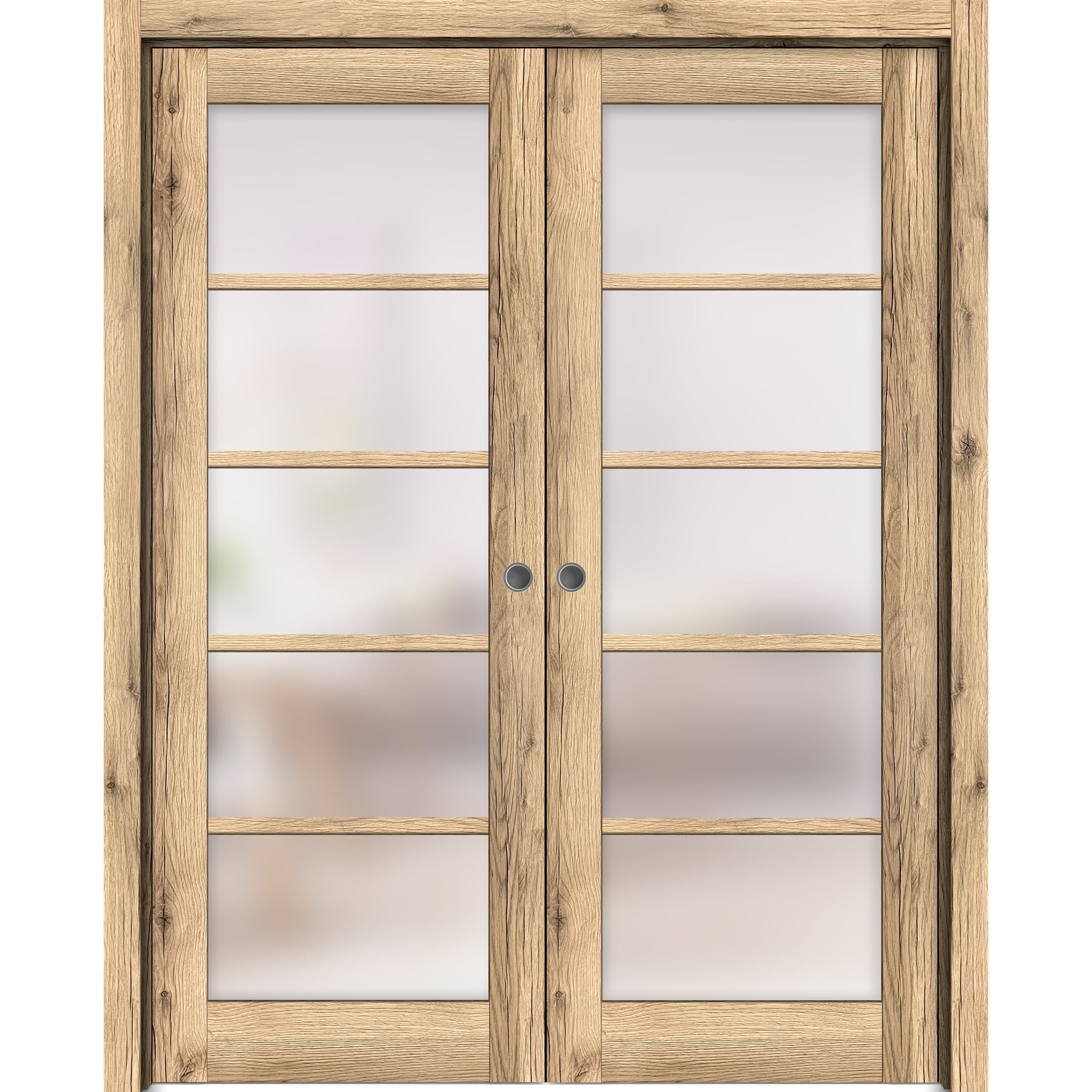 SartoDoors Quadro 4002 | Interior French Doors Double French Door | Solid Wood w/ Glass | Hardware Set | 36x80, Oak