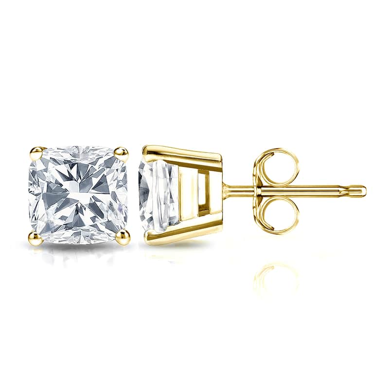 Auriya Lab Grown Cushion 4-Prong Diamond Stud Earrings 2.00 to 10.00 ct. tw. Push-Back (D-E VVS) - 6.00ct. wt. - Gold - Yellow