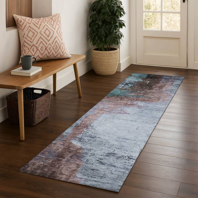 Premium Washable Super Soft Abstract Soid Mayfield Rug - Blue - 2'3" x 7'6"