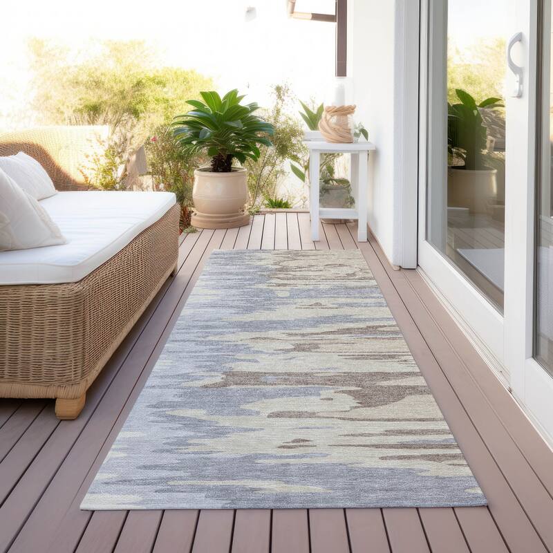 Machine Washable Indoor/ Outdoor Brushstrokes Ombre Chantille Rug