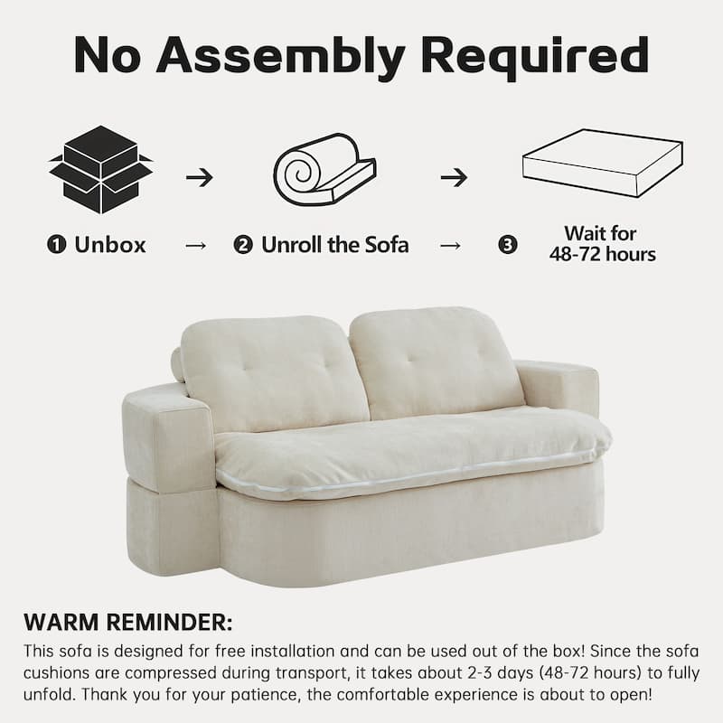 Modern 2-Seater Sofa Sofa Bed with Foldable Sofa Cushions and 2 Throw Pillows, for Living Room and Playroom, Beige