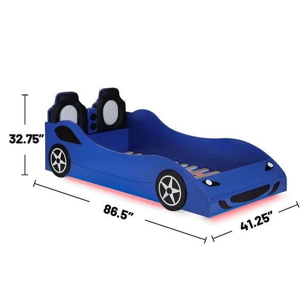dimension image slide 2 of 3, Wooden Twin Size Car Bed with LED Strip Lighting