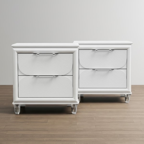 slide 2 of 10, Furniture of America Drima Modern Pearl White Solid Wood 2-Drawer Kids Nightstand (Set of 2) Pearl White