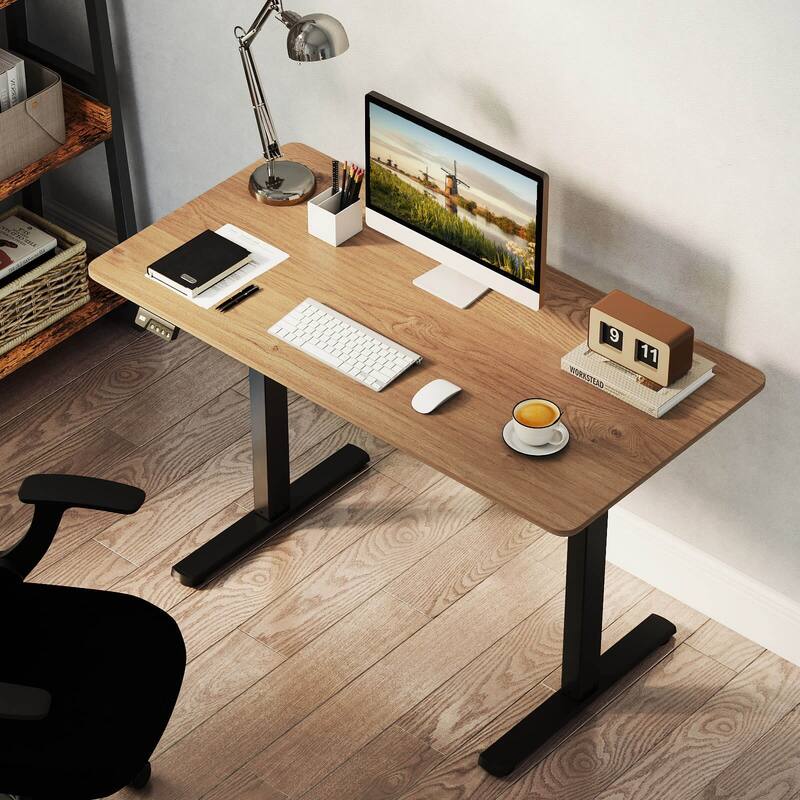 Costway 48” x 24” Electric Standing Desk with LED Display 2 Memory - Natural+Black