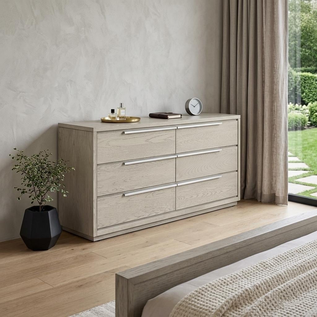 HomeRoots 63" Gray Solid Wood Six Drawer Double Dresser
