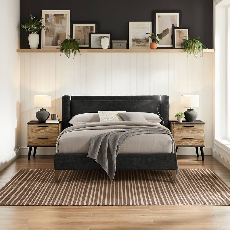 Stanford Upholstered Wingback Bed - Black - King