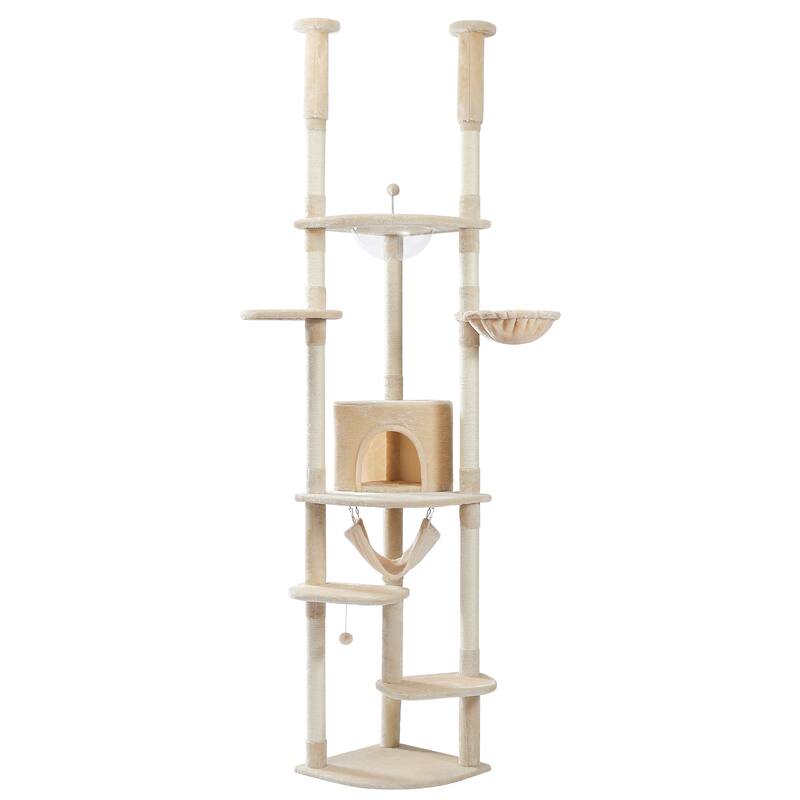 Height Adjustable Cat Tree with Scratching Posts, Cozy Condo, Perches & Hammoc