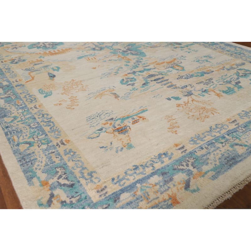 Vegetable Dye Art Deco Turkish Rug Handmade Wool Carpet - 5'0"x 6'9" - 5'0"x 6'9" - Ivory/Beige
