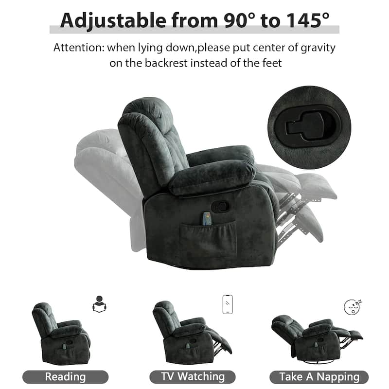 360° Rotatable Swing Manual Massage Rocker Recliner With Heat And Vibration