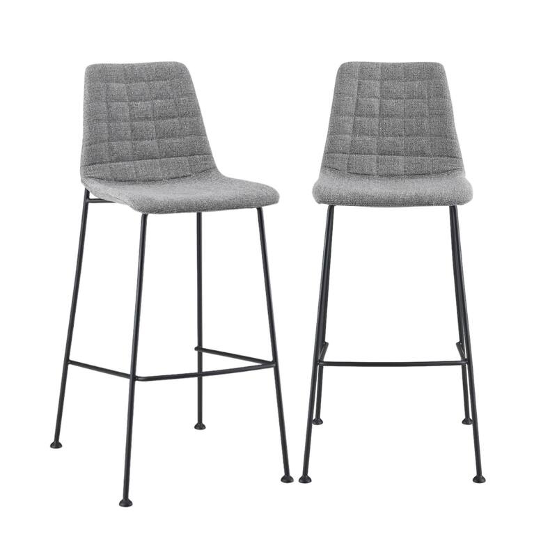 HomeRoots Set of Two 30" Light Gray and Black Fabric and Steel Low Back Bar Height Bar Chairs