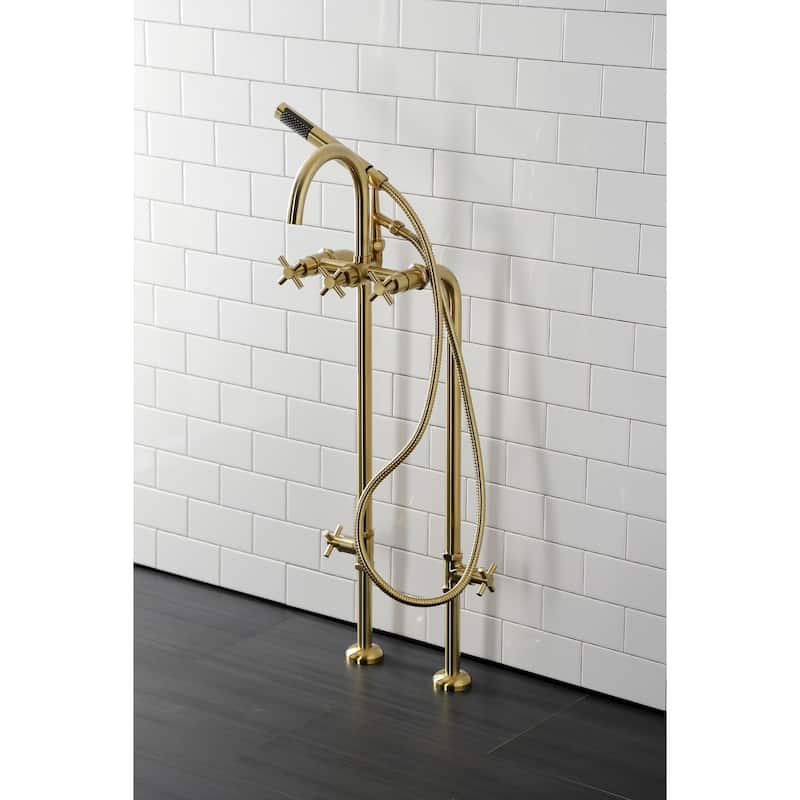 Kingston Brass Concord Freestanding Tub Faucet with Supply Line - Brushed Brass