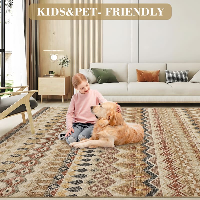 Garvee Boho Geo Low Pile Foldable Area Rug