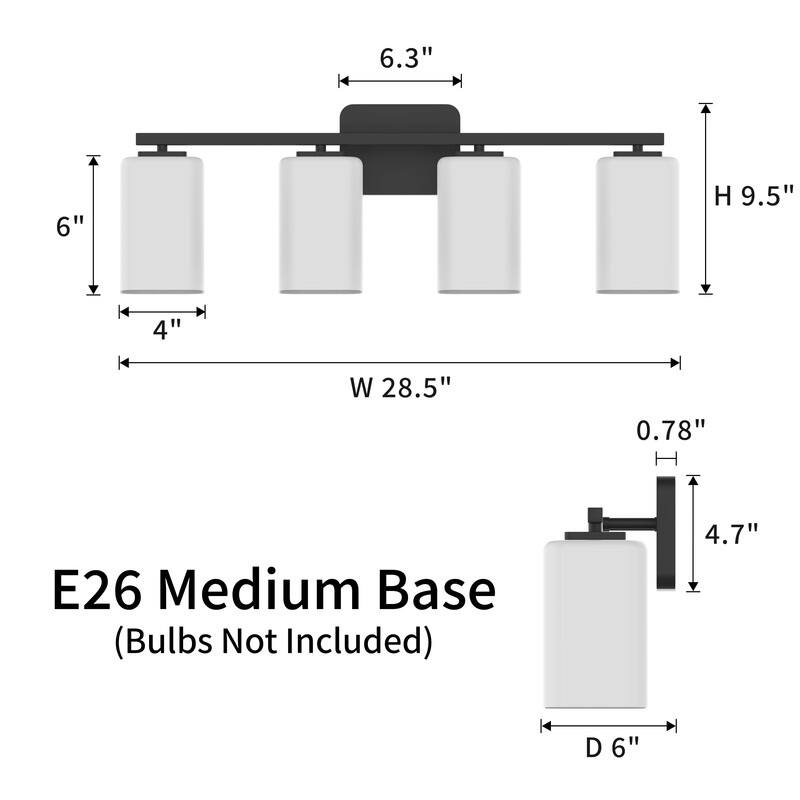 KAWOTI Modern & Contemporary Vanity Light with Frosted Glass Shade - 4-Light(W28.5'')