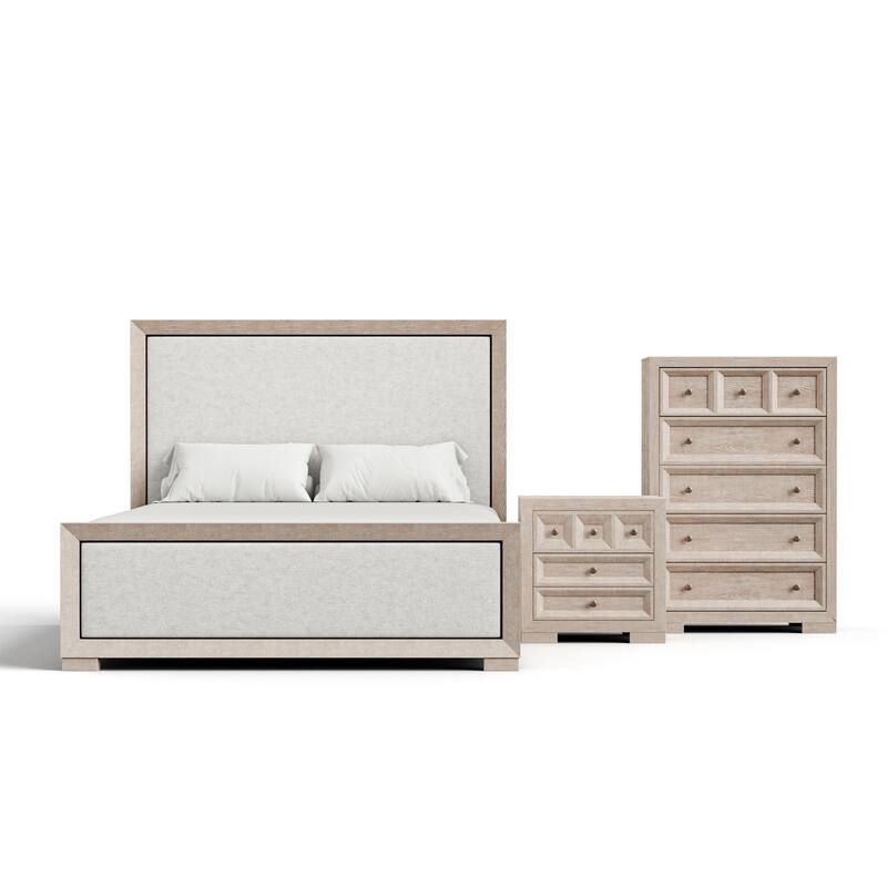 Furniture of America Durem II Modern 3-Piece Solid Wood Panel Bedroom Set with 3-Drawer Nightstand and Chest