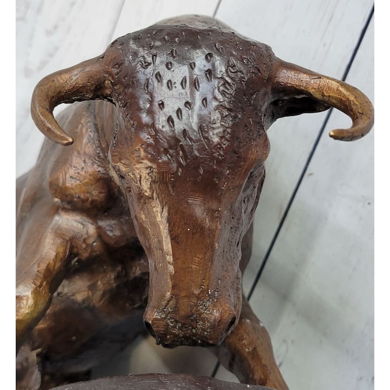 Charging Bull Bronze Statue Sculpture Lost Wax Casting Marble Base Moigniez 11 Inches X 17 Inches