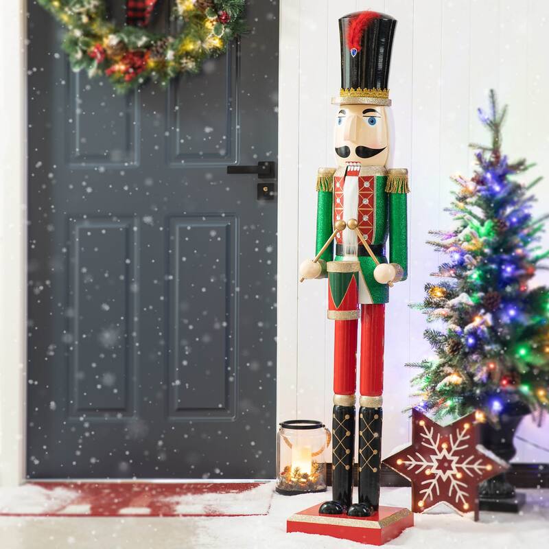Glitzhome 54"H Wooden Christmas Glitter Nutcracker Indoor Porch Decor