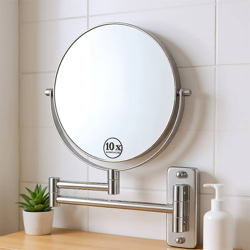 Wall Mount Makeup Mirror 10x Magnification Double-Sided Swivel Mirror