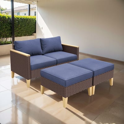 Gymojoy 3 Piece Patio Loveseat Sofa with Ottoman