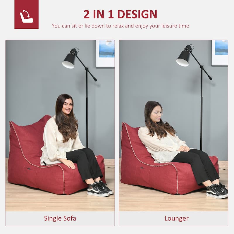 HOMCOM Bean Bag Chair, Large Foam Stuffed lounger Indoor Furniture with Washable Cover, Side Pockets and Backrest, Wine Red