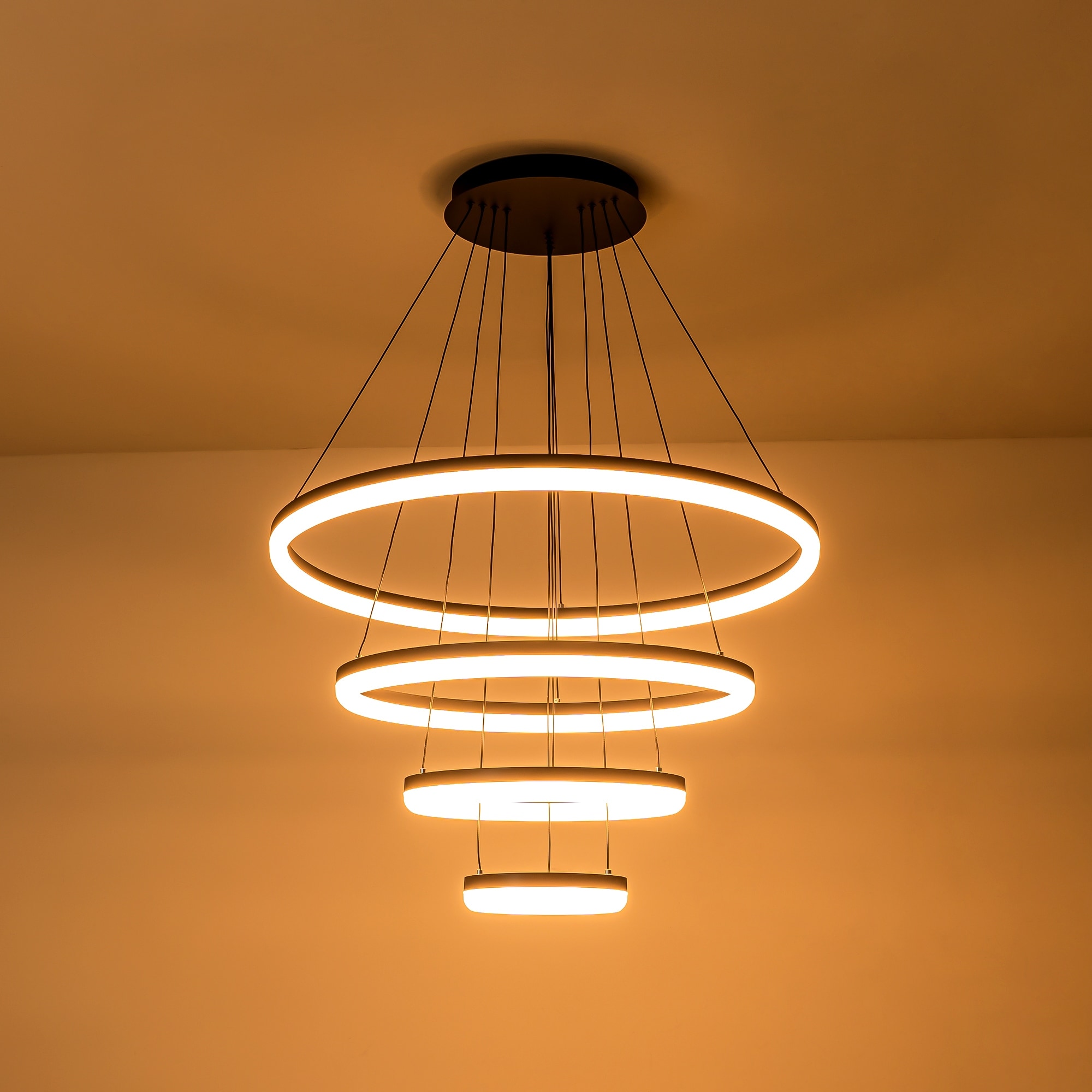 3 4 Light Tiered Ring Unique Modern Black Integrated LED Chandelier Ceiling Light 23.6 in. w 3
